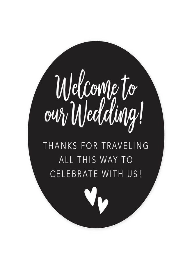 Andaz Press Out of Town Bags Round Circle Gift Labels Stickers, Welcome to Our Wedding Thanks for Traveling to Celebrate with Us, Black, 40-Pack, for Destination OOT Gable Boxes - Image 1